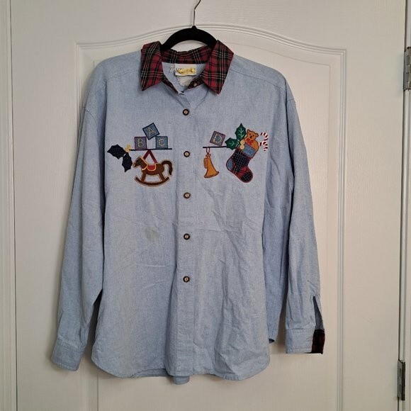 Vintage Christmas Denim Shirt by Jantzen - Picture 1 of 12